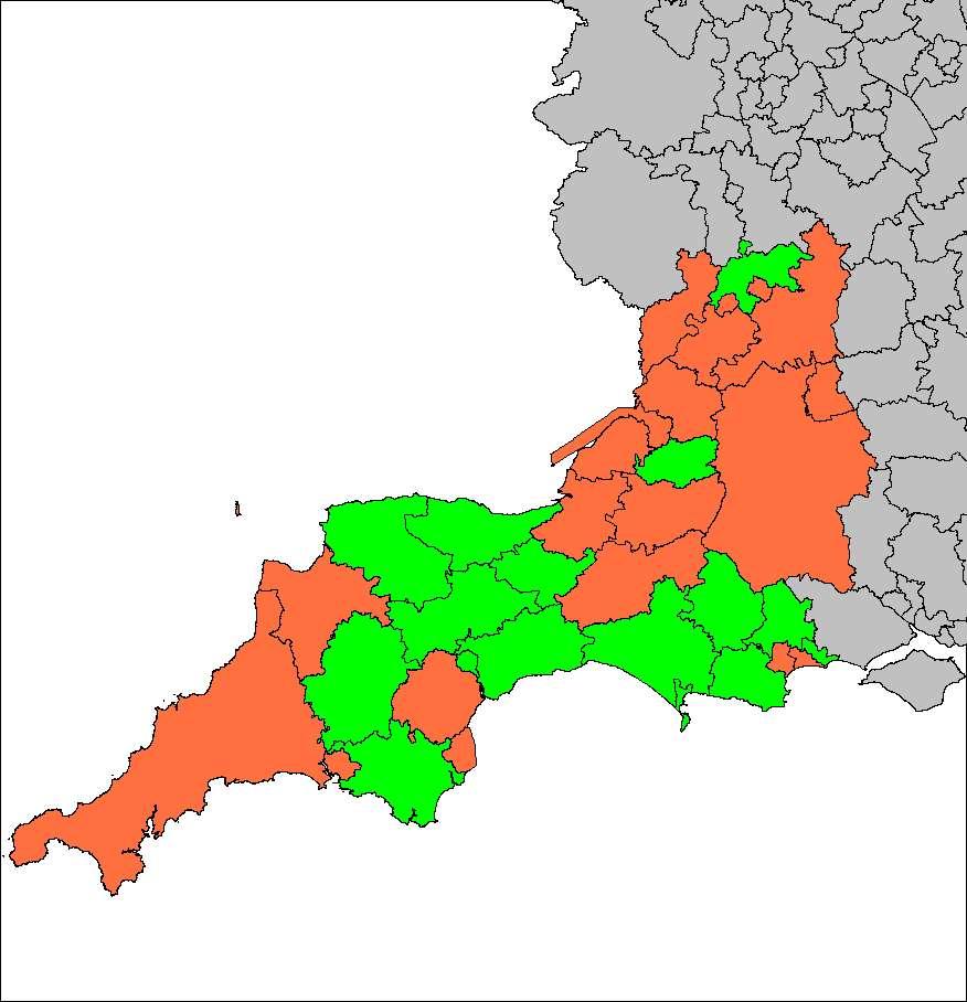 Figure 22: Rates of claims leading to possession orders,, South West region map KEY: Rate of mortgage claims leading to possession orders Higher rate Mid rate Lower rate Sources: PO