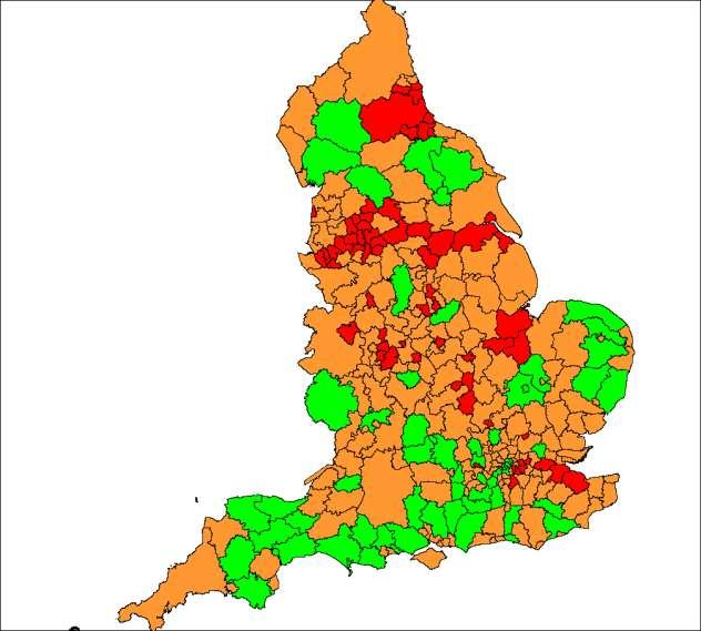 Figure 1: Rates of claims leading to possession orders, financial year, national map Tyneside KEY: Rate of mortgage claims leading to possession orders Northern red ribbon The Wash Higher
