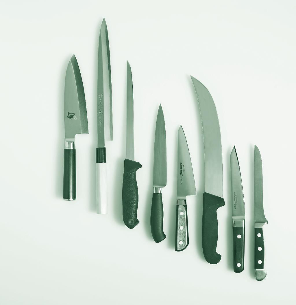 LEFT TO RIGHT Yo-deba (butchering), yanagi (sushi and slicing), Westernstyle filleting knife (flexible blade), sujihiki (slicing and carving),