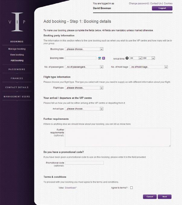 Adding a booking Step 1: flight details Clicking Add booking takes you to these forms to