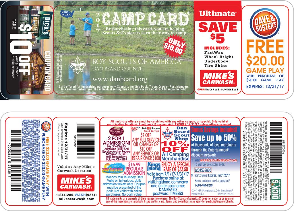 A Scout is Thrifty The Camp Card Sale is designed to help Scouts earn their way to summer camp, a BSA National High Adventure Base, National Jamboree,