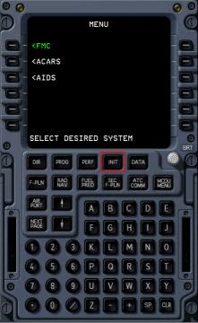 INIT Page Accessible through the INIT button: As explained in the flight plan section, you can enter the FROM and TO airports on this page (LSK 1R).