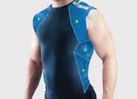 Sleeveless cooling vest with strategically placed layers of super absorbent polymer.