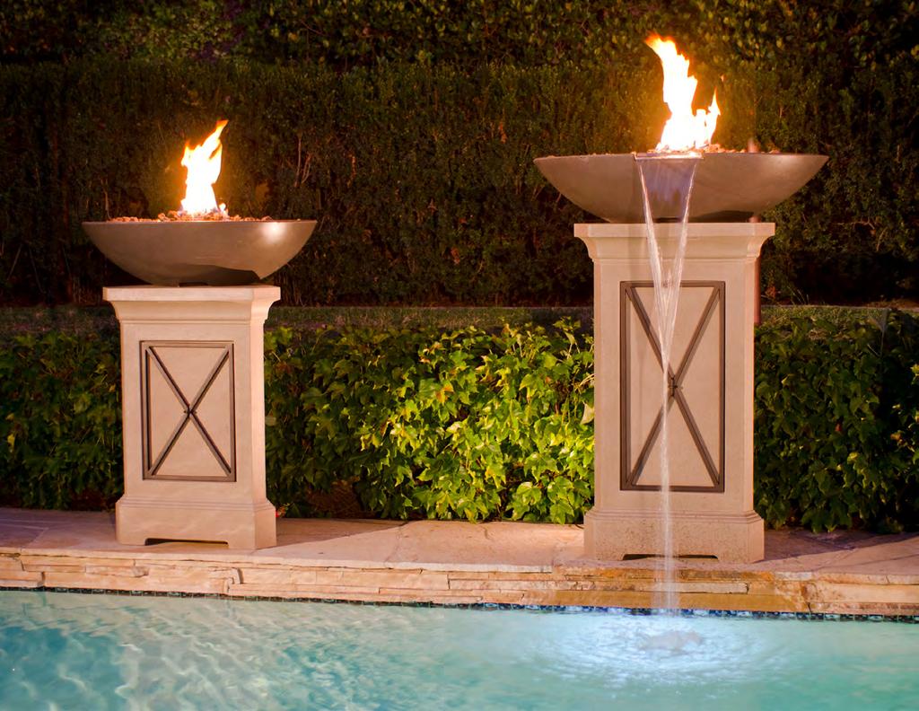 Pedestals Pictured above: 48" Marseille Fire Bowl with Water Spout (751-BA-80-V6xC) in Black Lava Finish & 54" Pedestal (8654-SD-C) in Sedona