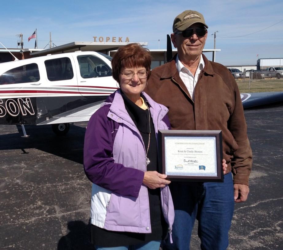 Their endeavor earned them a certificate of merit from KDOT Aviation, compliments of Aviation Director Merrill Atwater, noting, Kent and Cindy show how passion fuels aviation.