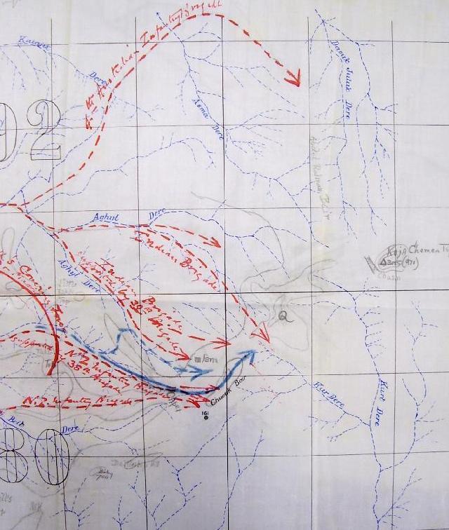 Hand drawn plan for the attack on Hill 971 (note the extra distance & terrain of the 4th Brigade s track) The original plan had envisaged the New Zealanders attaining Chunuk Bair and then coming down
