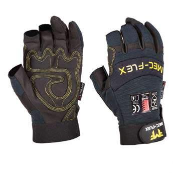 Hyde-Tex 80 Synthetic Leather palm with neoprene padded palm reinforcement Two-way form fitting stretch spandex on the back of the hand increasing ventilation fit and comfort.
