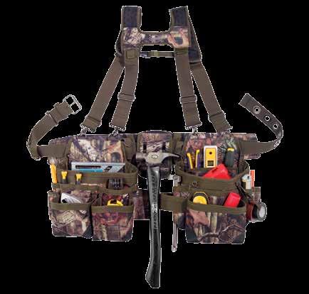pouch and rigging system Speed square pocket Removable padded suspenders Dual hammer