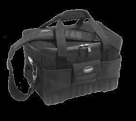 poly fabric Molded, waterproof bottom Removable padded shoulder strap Reinforced foam walls maintain bag shape and