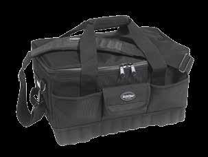 1680 heavy-duty poly fabric Molded, waterproof bottom StayPut handle grips Removable padded shoulder strap Side pull