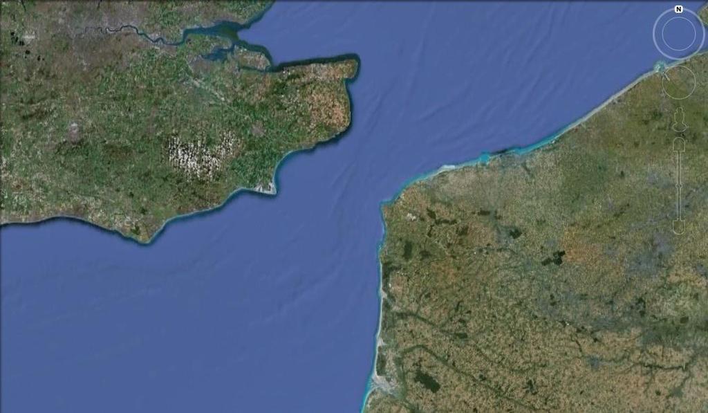 The Straits of Dover are thought to have been formed three glaciations ago (about 400,000 years) by the sudden collapse of an ice dam which held back a glacial lake to