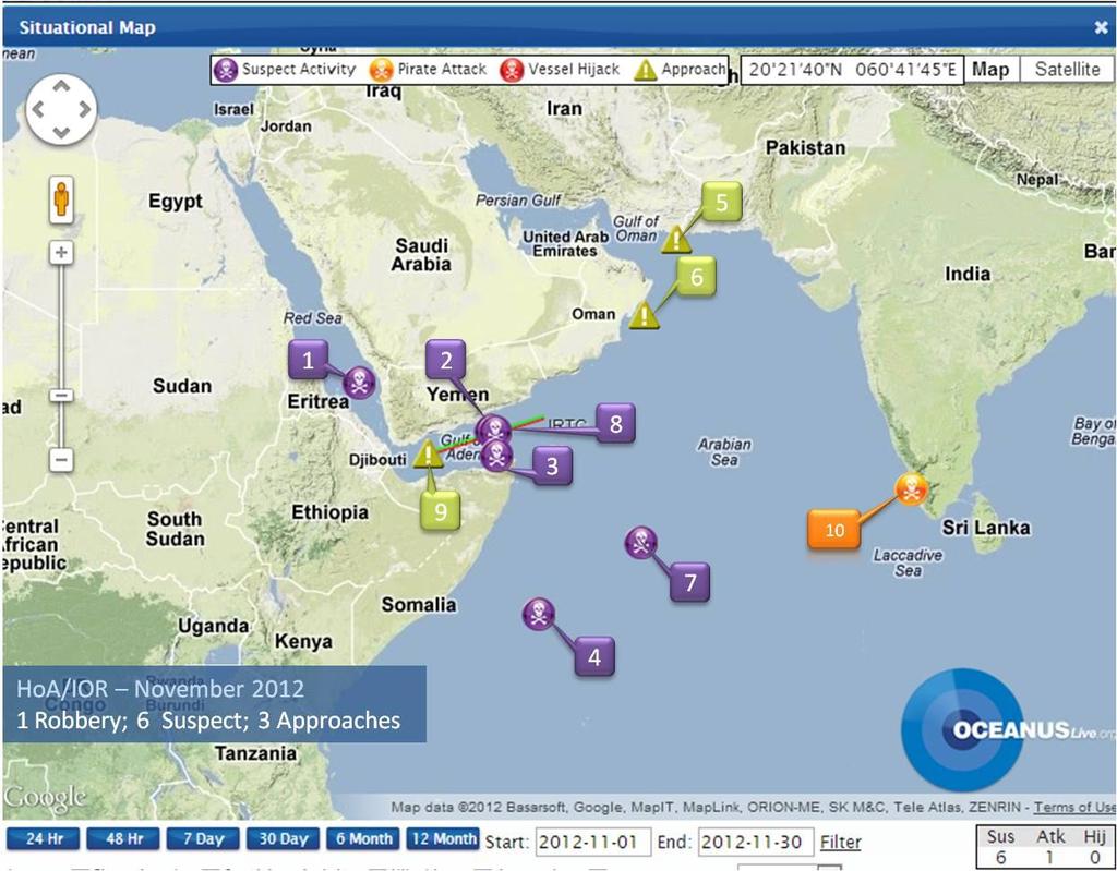 Horn of Africa/IOR Horn of Africa/Indian Ocean Fig 1: Horn of Africa/Indian Ocean Region HoA/IOR Piracy and Robbery At Sea November 2012 Serial Date Vessel Name Flag/Type Location (Type of Incident)
