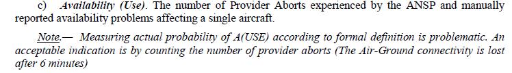 Item Question/Clarification EASA Answer Requirements for a LINK 2000+ Air/Ground Communications Service Provider (ACSP)", the following Service Level requirements are defined: availability of service