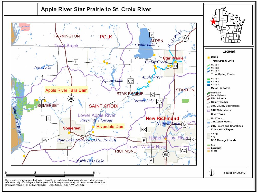 Geographic Extent The Lower Apple River Watershed extends from the dam in the City of Amery to the river s mouth at the St. Croix River.