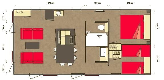 Les 2 îles - Description of accomodation Mobile homes 4/6 people Bedrooms : - Main bedroom : 1