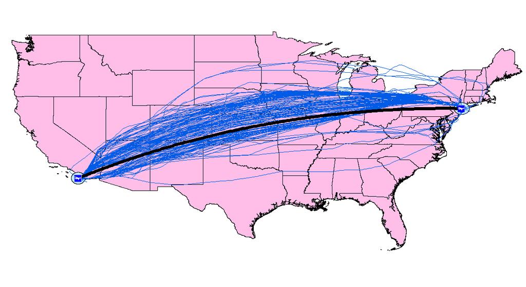 SAN to JFK Flights for July 2007 Great Circle Distance: 2120 nmi Total Average Excess Distance: 183 nmi Percent Excess Distance