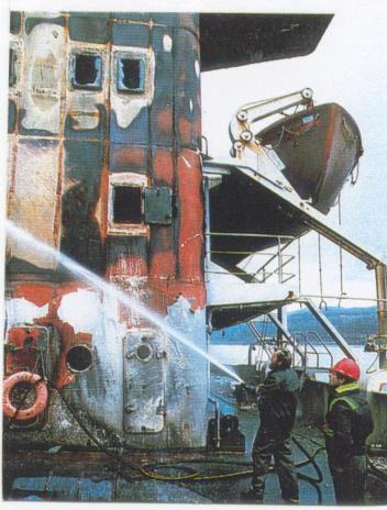 The ship was removed from the grain dock to prevent the fire from spreading to the elevator and grounded.