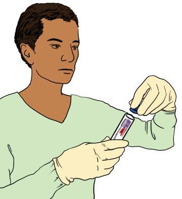Step 4: Prepare blood sample for transport Step 4a: Take the blood tube from the tray and wipe the