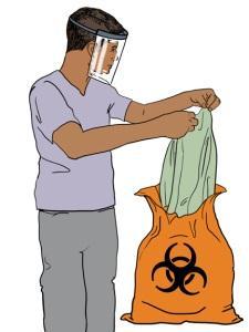 If it is a reusable face shield, place it in an infectious waste bag for disinfection.
