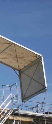 Supporting structure in aluminum; Tarpaulin cladding in sturdy PVC-coated, flame retardant and UV stabilized polyester fabric. Colors: Translucent white fabric.