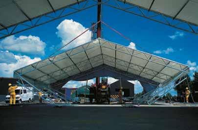 MASTER HALL LARGE, STRONG TENT Supporting structure in hot galvanized steel, with lattice construction. Tarpaulin cladding in sturdy PVC-coated, flame retardant and UV stabilized polyester fabric.