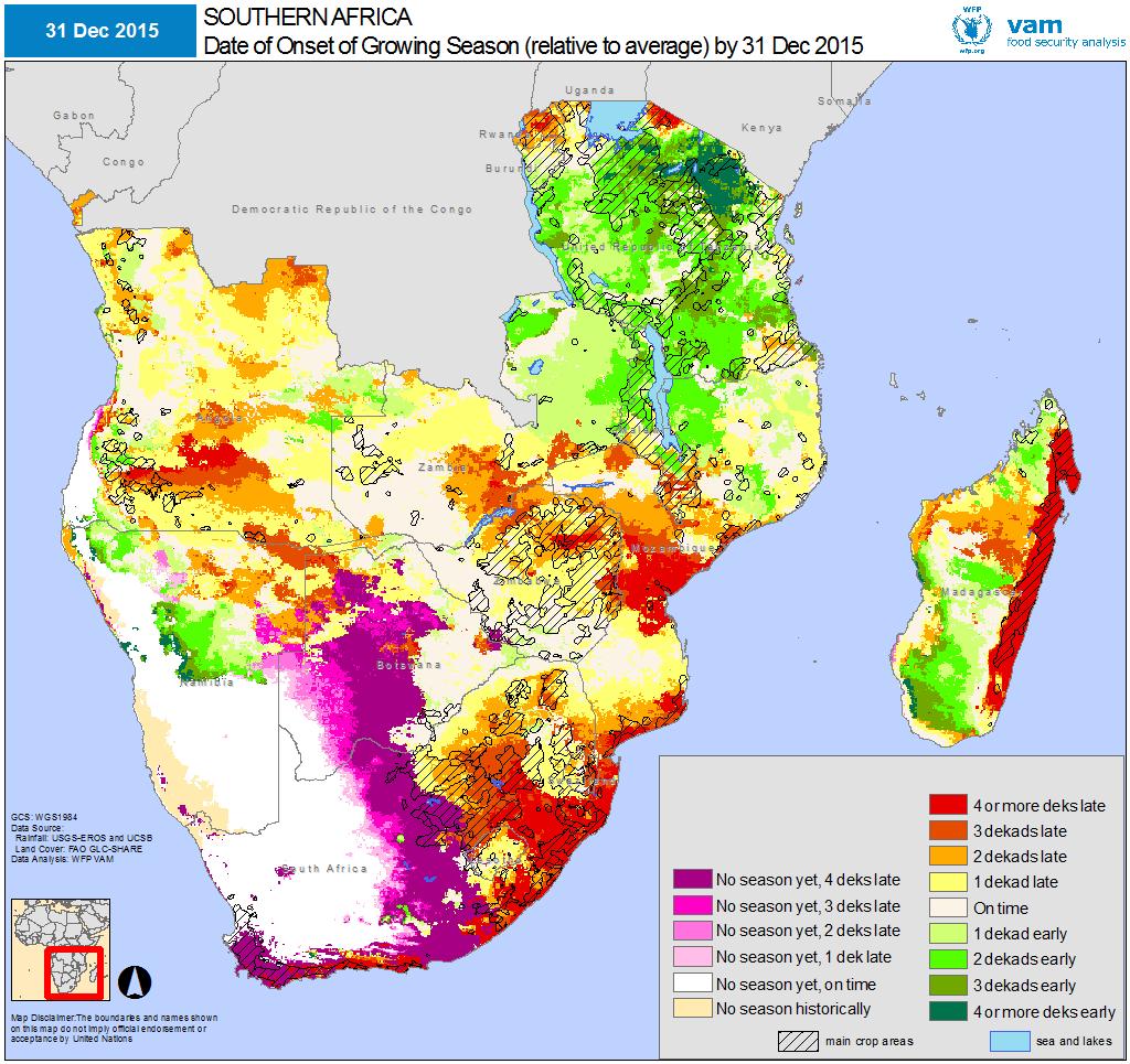 Current Vegetation and Growing Season Patterns Left: Date of onset of the growing season by 31 December 2015 compared with average.