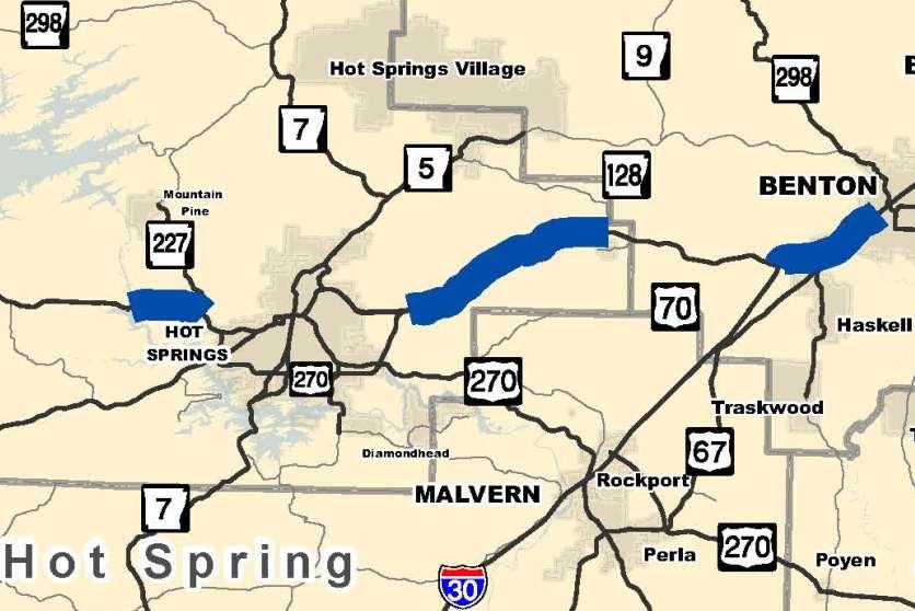 Highway 270 Widening Hwy 227 Ouachita River Scheduled: Mid 2016 $15 million Highway 70 Widening Hot Springs Hwy 128 Scheduled: Early 2018 $42 million
