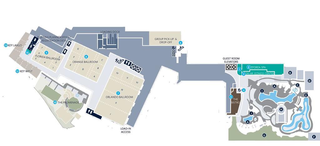 Finding your way: Take elevator to the lobby level and make a right. Follow the signs to the Ballrooms. Pass the Lobby Bar, Marketplace and the UPS Store.