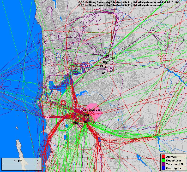 4.3. All movements To bring all of the Perth flight movements into context, the following image shows all flight movements for Perth Airport,