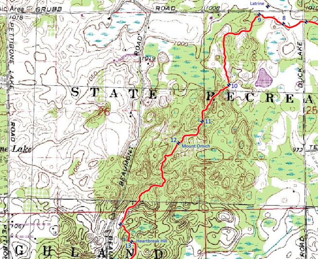 CPT 1 st Day, Mountain Bike Trailhead to Heartbreak Hill (CPT Trek Map #2) 9. SW To the south are two trails, take the western one.