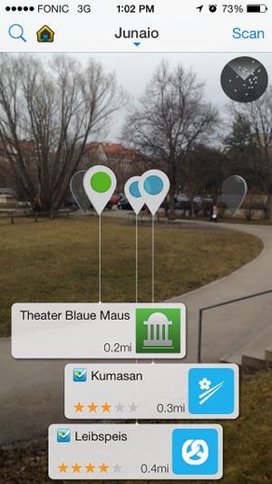 3.4.1 Kompas Pri tej vrsti navigacije bo uporabnik držal mobilni telefon pred sabo, tako da bo telefon na ekranu prikazoval isti prizor, kot ga vidi uporabnik, obogaten z vnaprej vnesenimi