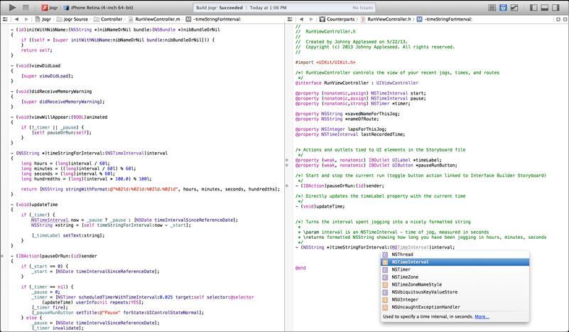Slika 4.1: Datoteka.m (levo), datoteka.h (desno) Vir: Objective C (2014) 4.1.2 Xcode Programsko okolje Xcode je bilo razvito leta 2003 in je namenjeno razvoju aplikacij za ios in OS X.