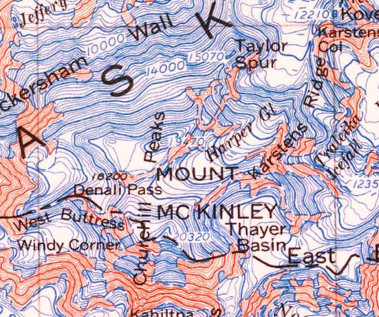 Figure 7: Denali (Mt McKinley) (Mountainous, large scale 1:250 000) What is the contour interval on this map? 4. The larger the contour interval, the less clear are the characteristics of the area.