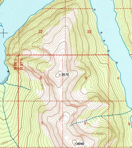 7. Contour lines become U-shaped, to indicate the outjutting ridge or spur of a mountain.