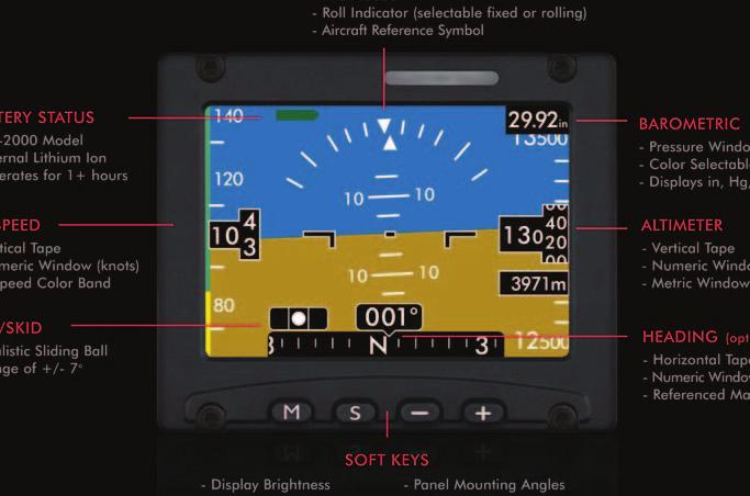 L3 Trilogy ESI Electronic Standby Instrument Analog free All Digital Display Combines attitude, altitude, airspeed, and slip/skid data into a single digital display Logically grouped flight data