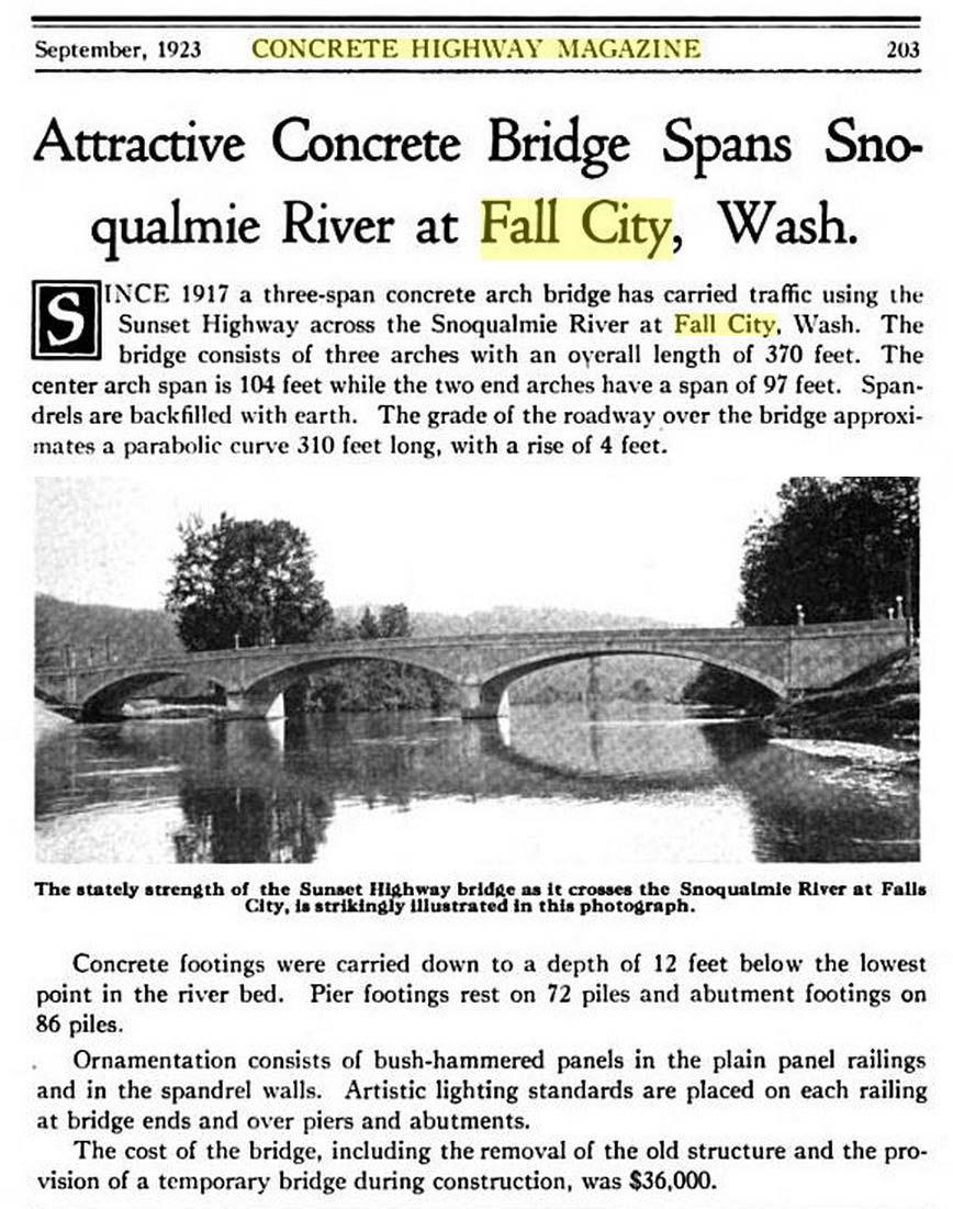This 1923 article praises the new bridge, and gives us an important clue as to its location.