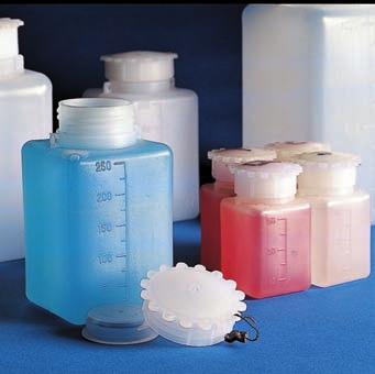 Wide-Mouth Square Bottles Space-Saving Storage for Packaging Buffers and Reagents These space-saving square bottles are ideal for long-term storage and transportation of liquids and powders.