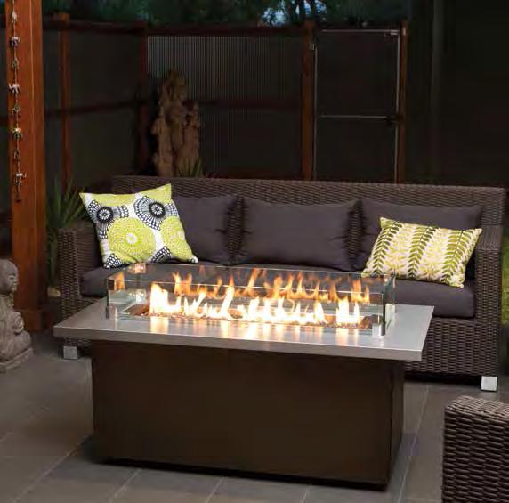 Regency Plateau PTO30CFT Coffee firetable shown with Sunset Bronze top, crystals and glass wind shield.