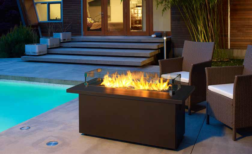 functionality as an outdoor table when fireplace not in use Propane tank access & storage (PTO28-20lb tank, PTO30CFT - 11lb tank) Approved for outdoor installation only No venting required Options