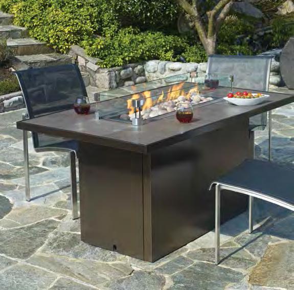 Regency Plateau PTO30IST Island firetable shown with slate black tile top, glass crystals and wind shield.