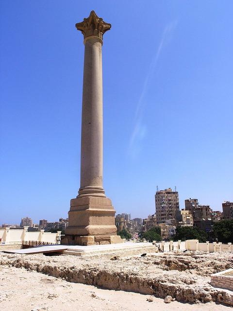 Pompey's Pillar is a popular tourist destination in Alexandria, Egypt.
