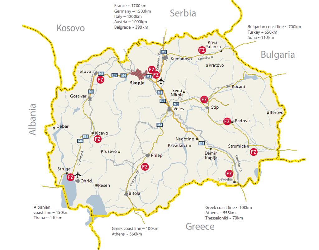 Investment Opportunities Free Zones Free Zone Rankovce Area Size: 40 ha; Corridor 8 Free Zones Skopje 1 & 2 Area