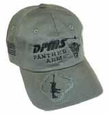 Camouflaged, 6-panel adjustable hat with the DPMS logo on front.