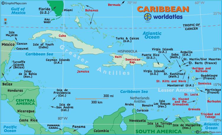 -Many islands in the Caribbean