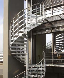 Space-saving A spiral staircase with a radius of 900 mm and a step-off landing of 950 x 950 mm with radius requires a space with a diameter of 1900 mm.