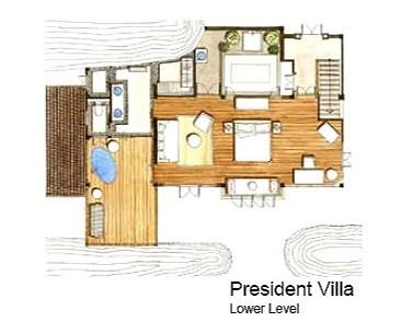 The Presidential Villa is set in the resort s end with over 228 square meter space featuring 2 sea view bedrooms, a private swimming