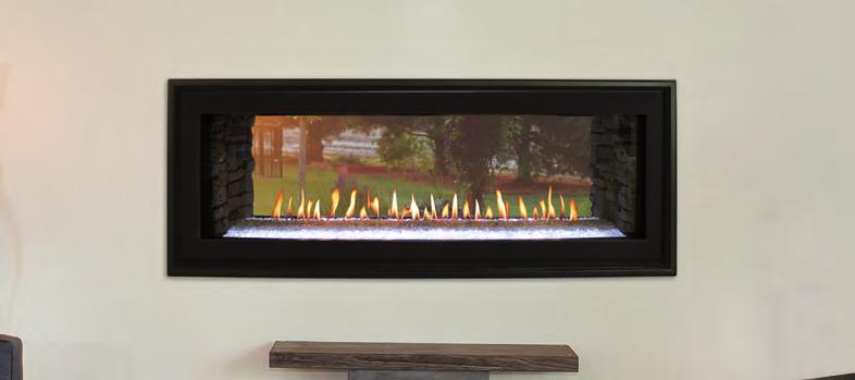 See-Through Fireplace with Ledgestone Liner, Matte Black Trim