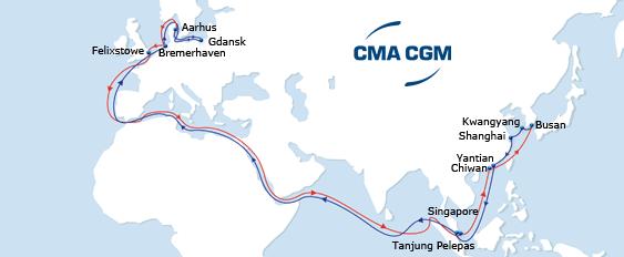 New 2014 CMA CGM ASIA - NORTH EUROPE Services FAL1 FAL2 FAL3 FAL5 FAL6 FAL7 FAL8 FAL9 FAL7 Westbound Optimum coverage of the Korean market with a call in Busan and a call in Kwangyang with shortest