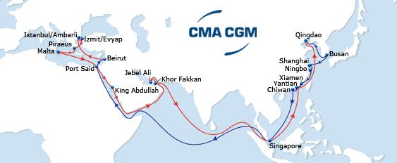 New 2014 CMA CGM ASIA - MEDITERRANEAN Services WMED1 WMED2 AEGEX PHOEX BEX AEGEX Eastbound A dedicated service from Lebanon, Greece and Turkey to Arabian Gulf and Asia A new direct service from