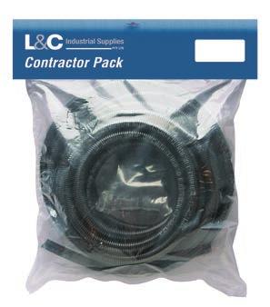 NON-METALLIC CORRLOK CLL-CP Light Weight Contractor Pack Includes 10M CLL Conduit Roll plus 10 CLCM IP66 Straight Terminators Contractor packs are available in the CLL range, and are useful for those